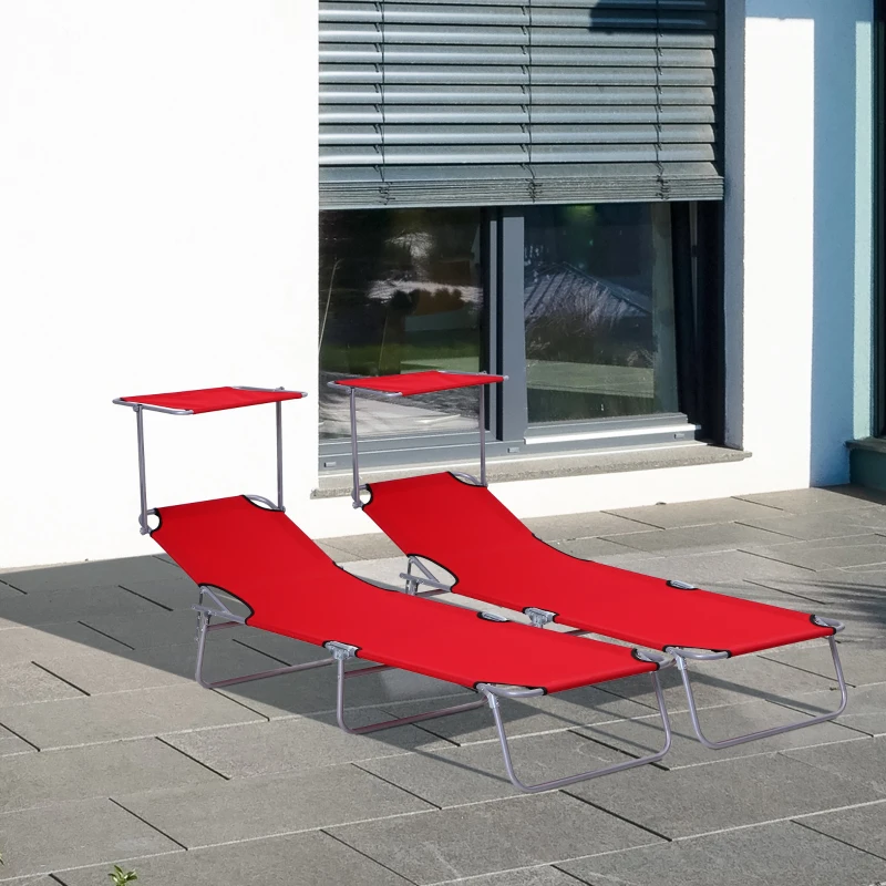 Outsunny Lot de 2 Transats Bain de Soleil Pliable Chaise Longue Pliante Grand Confort Dossier Inclinable Pare-Soleil réglable