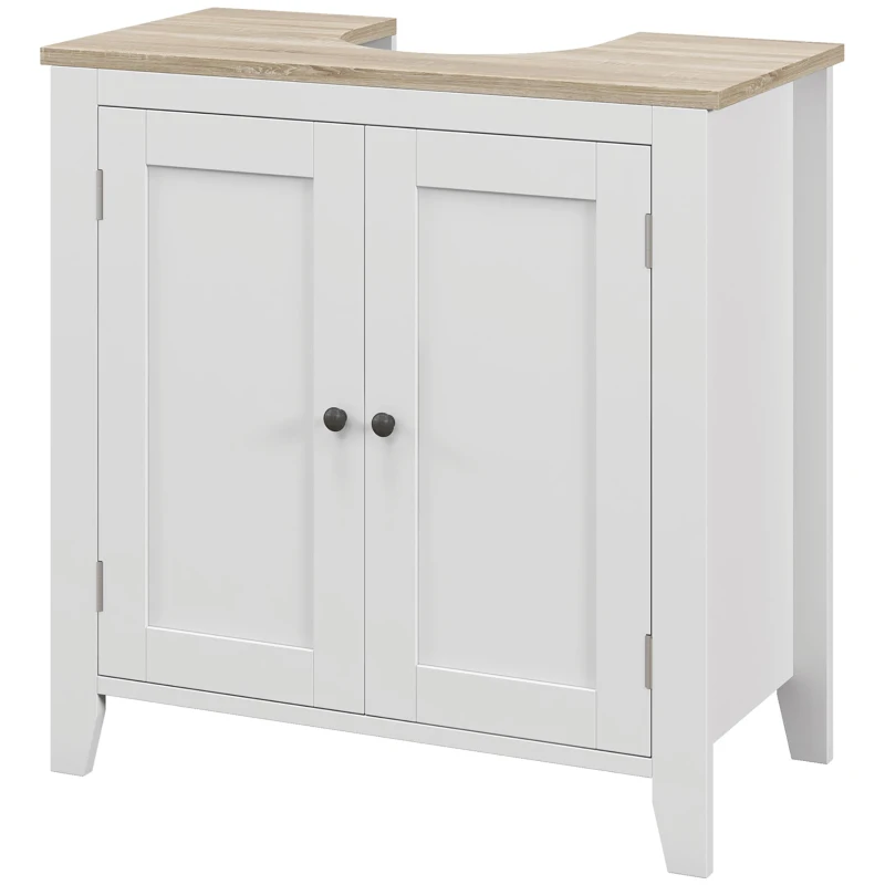 kleankin Mobile Sottolavabo Bagno a U con Ripiano Regolabile Interno, in MDF, 60x30x60 cm, Bianco e color Legno