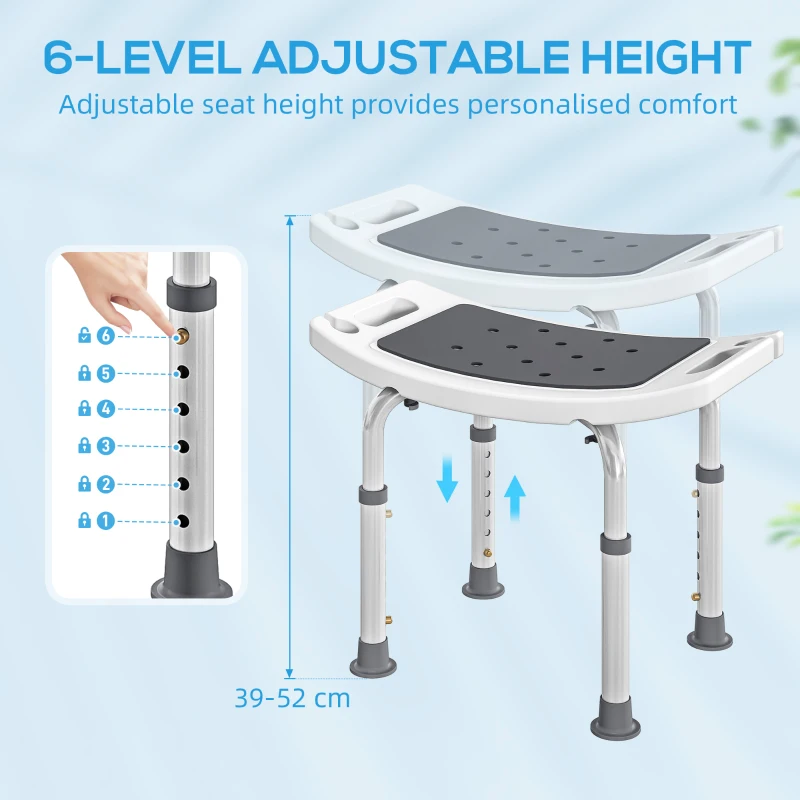 HOMCOM Shower Chair, Adjustable Height Shower Stool with Aluminium Frame and Non-Slip Feet, Bathtub Stool Seat with Padded Seat for Elderly Disabled Handicap, Grey