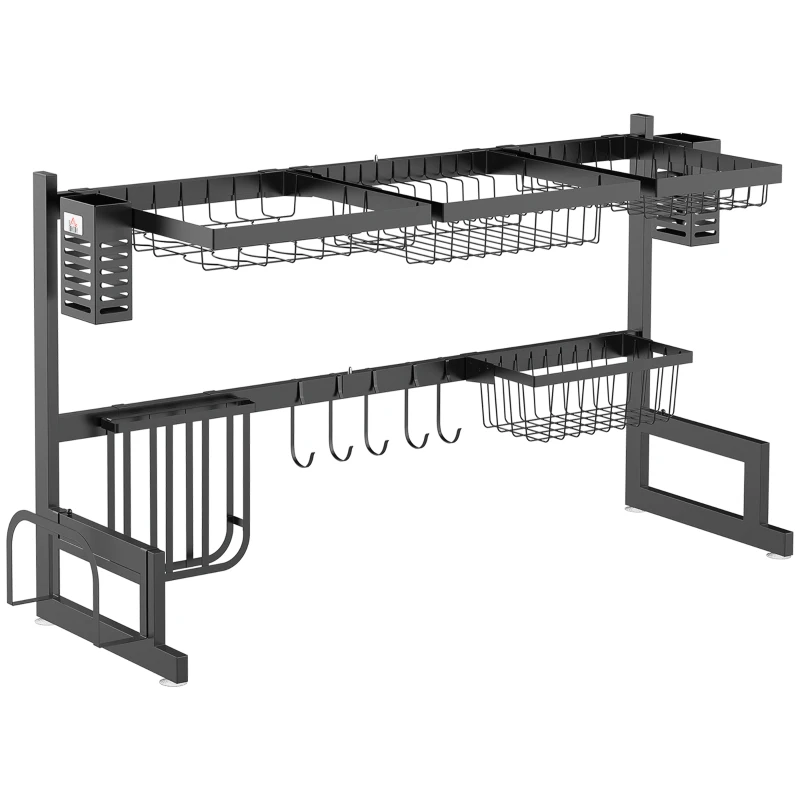 HOMCOM Geschirrkorb, Modularer Geschirrhalter aus Metall, bis zu 23 kg belastbar, Schwarz
