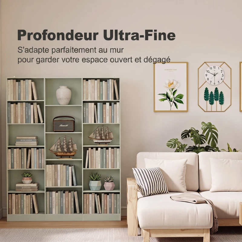 HOMCOM Bibliothèque 6 Niveaux, Étagère de Rangement avec 17 Compartiments et Étagères Réglables, 149 x 23,6 x 188 cm, Vert
