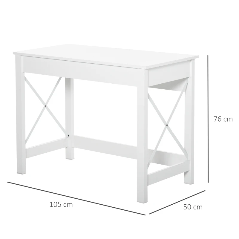 HOMCOM Scrivania porta PC dal Design Moderno e Minimal, in Legno e Acciaio, 105x50x76 cm, Bianco