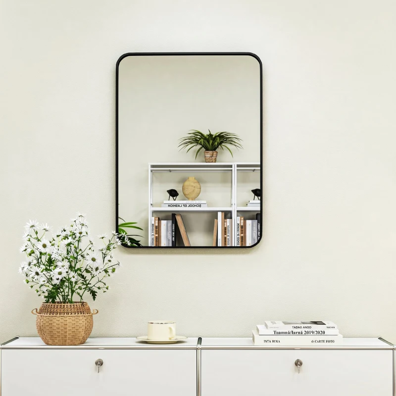 HOMCOM Oglindă baie cu ramă metalică și cârlig, 60x2,5x80 cm, negru