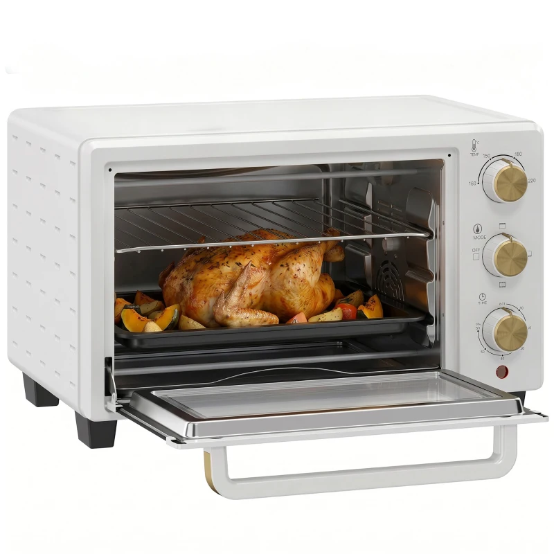 HOMCOM 21L Mini Countertop Oven, 100°C-230°C Adjustable Temperature, White