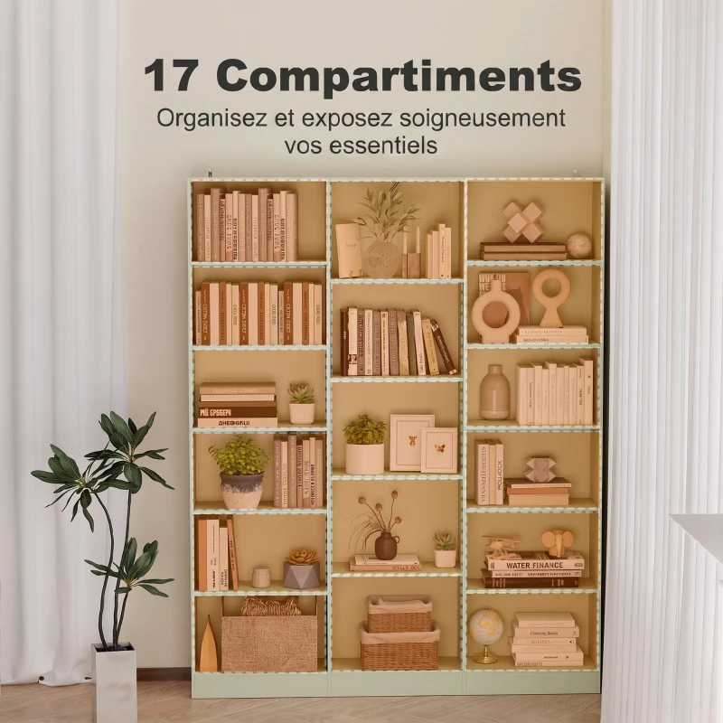 HOMCOM Bibliothèque 6 Niveaux, Étagère de Rangement avec 17 Compartiments et Étagères Réglables, 149 x 23,6 x 188 cm, Vert