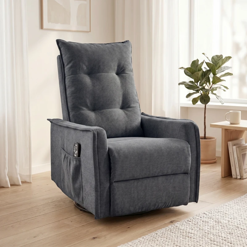 HOMCOM Recliner Armchair, Chenille Recliner Chair with Massage and Heat, 360° Swivel Rocking Manual Recliner, Dark Grey