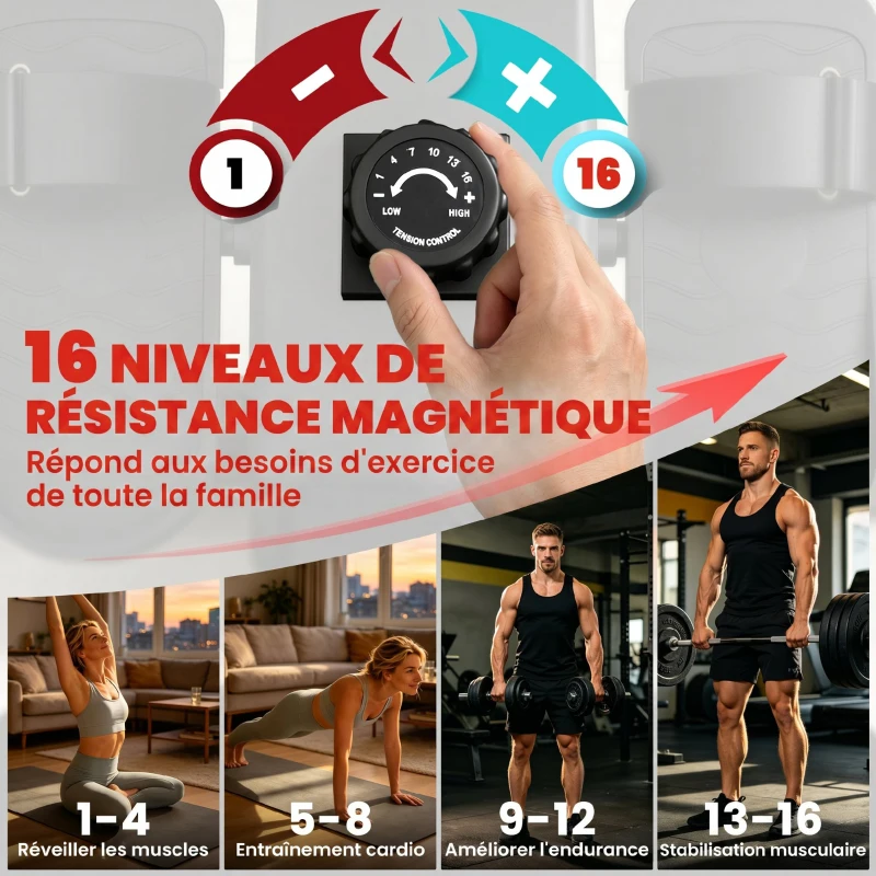 SPORTNOW Rameur Magnétique Appareil de Musculation Bluetooth Connecté Kinomap & Zwift 16 Niveaux de Résistance 135x42x72cm Rouge