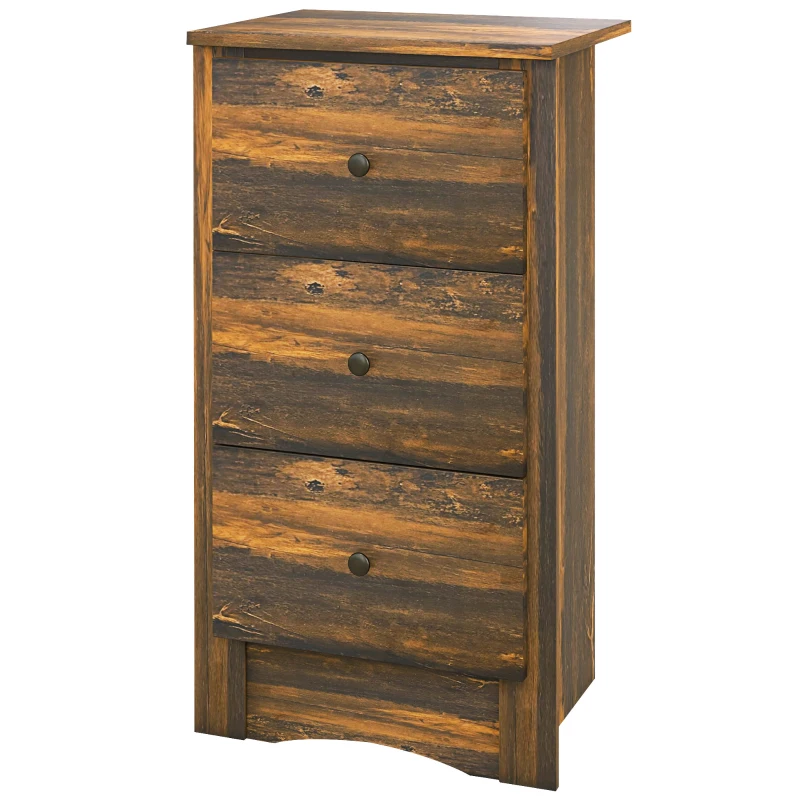 HOMCOM Comodino con 3 Cassetti dallo stile Rustico in Legno, 40x30x74 cm, Marrone