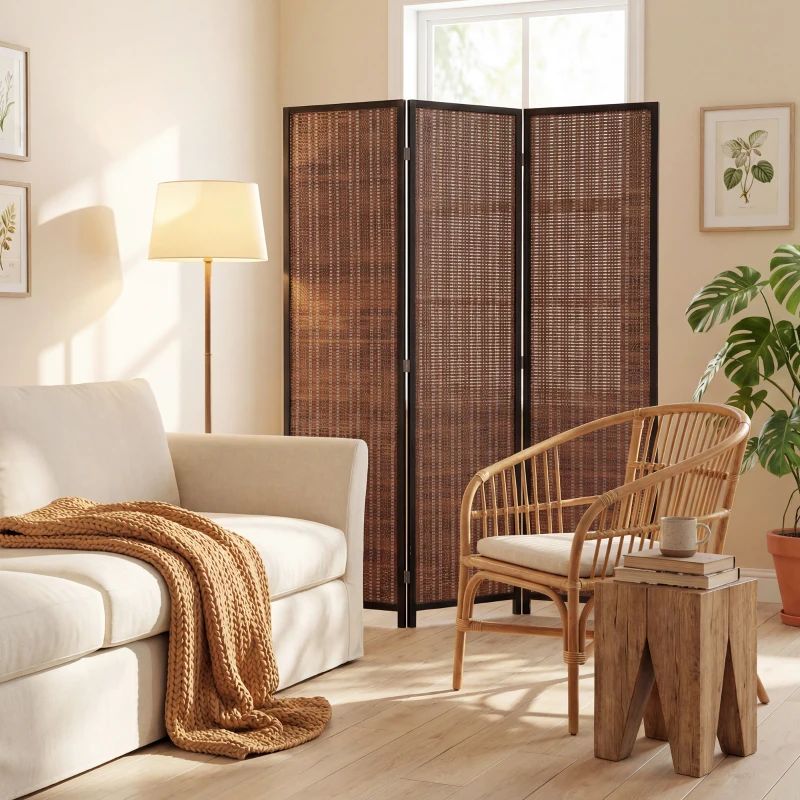 HOMCOM Paravent en bois séparateur de pièce closion de séparation pliable 3 panneaux 135 x 180 cm marron