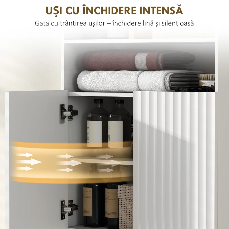 HOMCOM Dulap de baie modern cu 2 rafturi deschise și dulap cu uși amortizate, 60x31,8x93 cm, alb