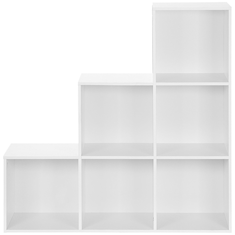 HOMCOM 3-tier Step 6 Cubes Storage Unit Particle Board Cabinet Bookcase Organiser Home Office Shelves - White