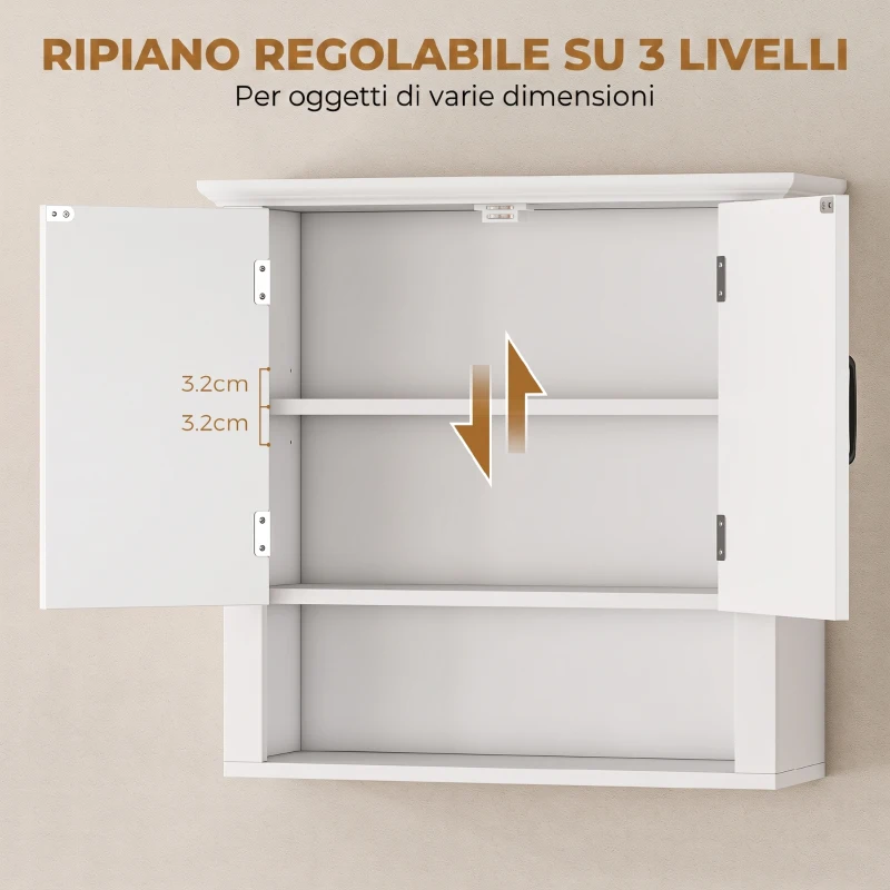 HOMCOM Armadietto 2 Ripiani Montabile a Parete da Parete Cucina Bagno Legno 60x19,8x58cm Bianco