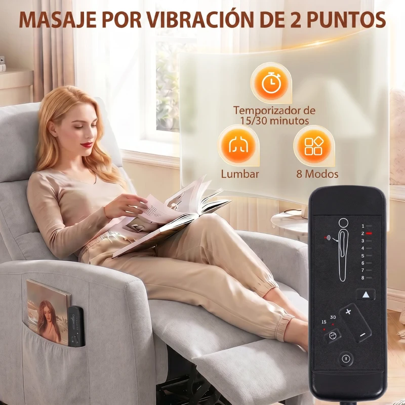 HOMCOM Sillón de Masaje Reclinable con Reposapiés 2 Zonas de Masaje Respaldo Alto Bolsillos Tapizado en Chenilla Gris