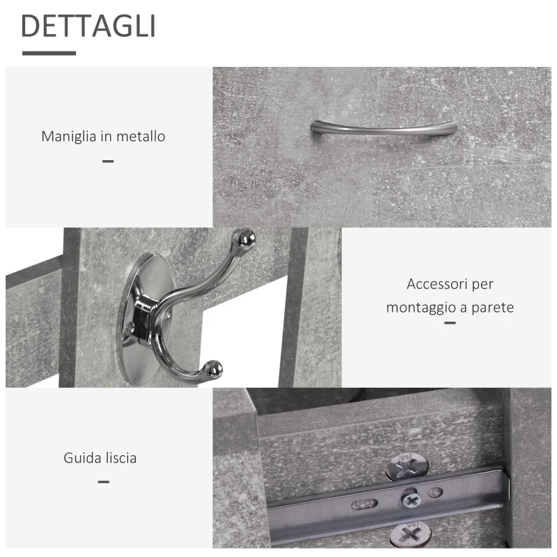 HOMCOM Mobile da Ingresso Appendiabiti con Scarpiera e Specchio Grigio Cemento