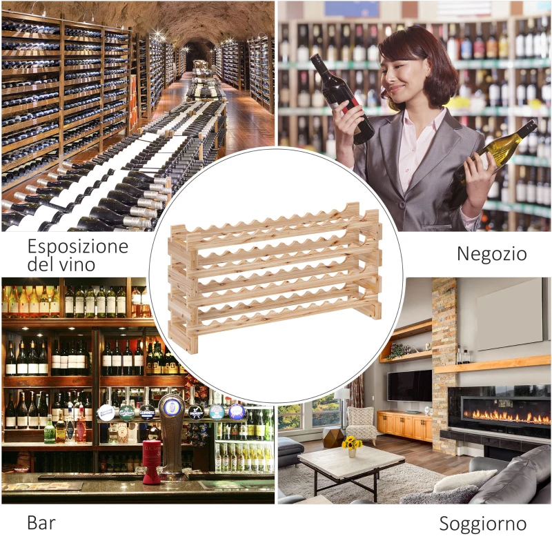 HOMCOM Portabottiglie in Legno di Pino, Cantinetta Vini con 4 Ripiani per 48 Bottiglie, 114x28x56.5 cm, Colore Legno