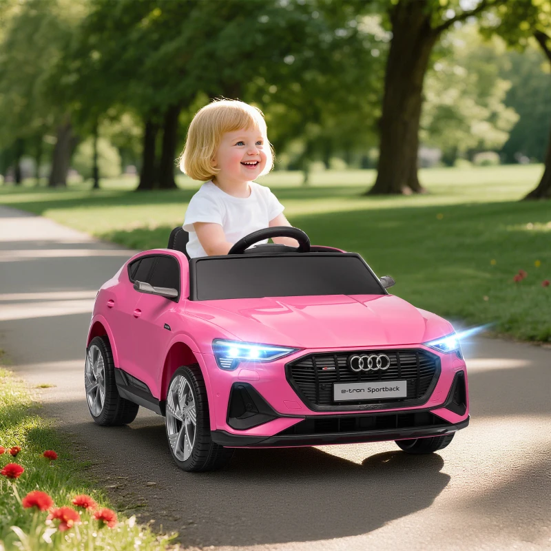 HOMCOM Coche de Batería para Niños 12V Audi E-tron con Mando a Distancia Faros Bocina Música Velocidad 3-5 km/h Rosa