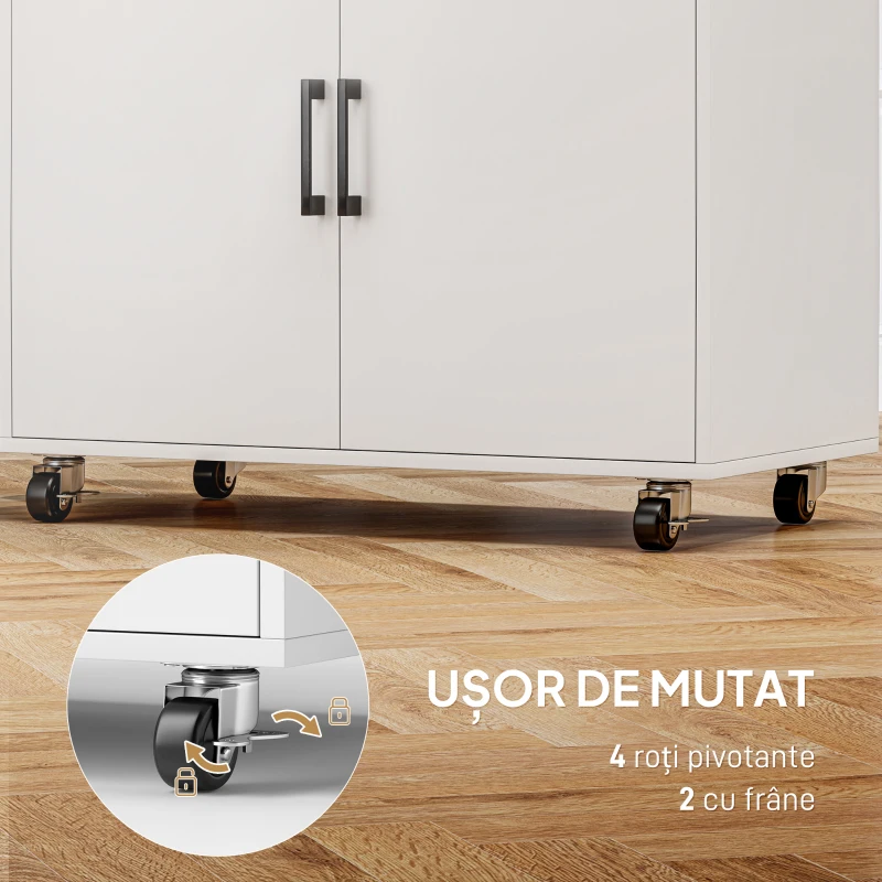 HOMCOM Dulap Mobil pentru Călcat cu 2 Uși și Spațiu Deschis, 125x43.5x102.5 cm, Alb