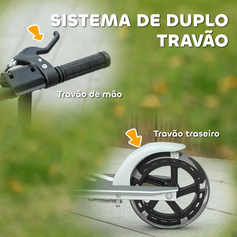 AIYAPLAY Trotinete Dobrável para Crianças de 3-8 Anos com Luzes LED Guiador com 4 Alturas Ajustáveis Travão Traseiro e de Mão 73x36x73-89 cm Branco