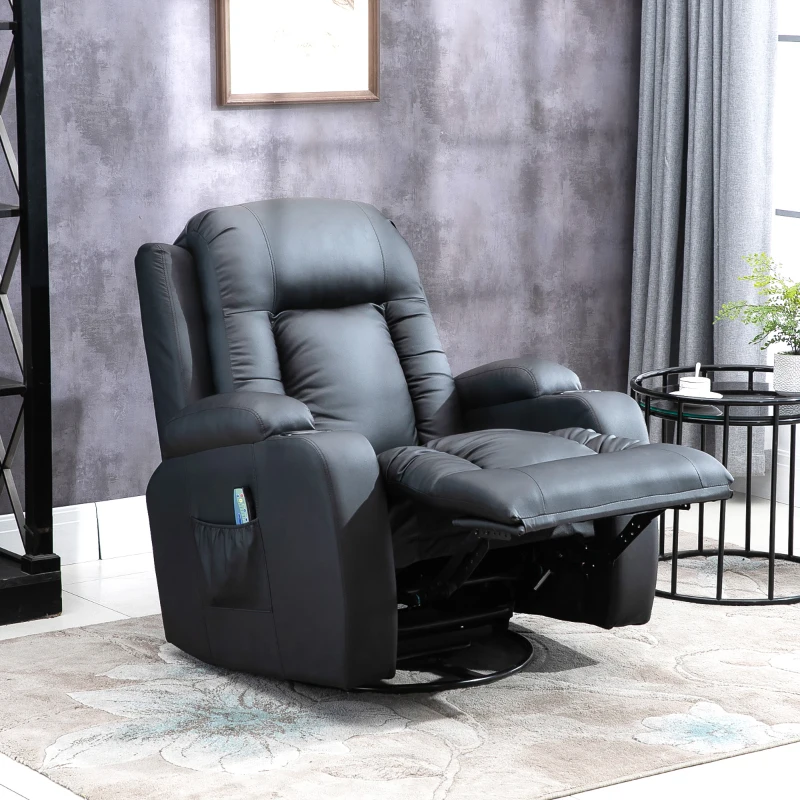 HOMCOM Sillón de Masaje Reclinable con 8 Puntos de Masaje Función de Calefacción Giratorio Mando a Distancia 85x94x104 cm Negro
