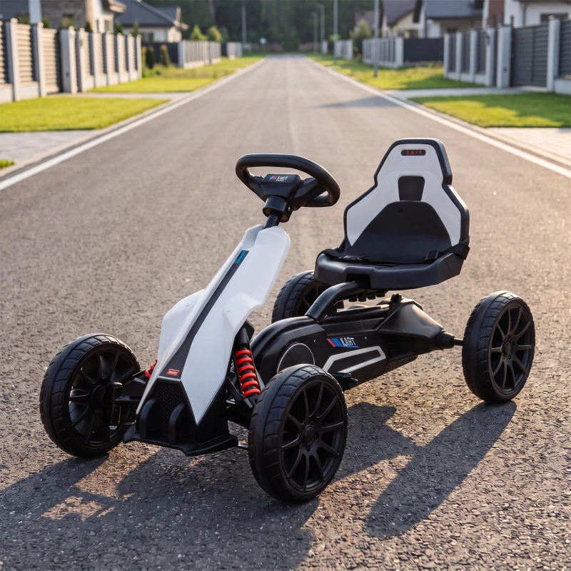 HOMCOM Kart électrique pour enfant 12V - Vitesse réglable 3-5km/h pour enfants de 3 à 8 ans - siège réglable - blanc(m-10)