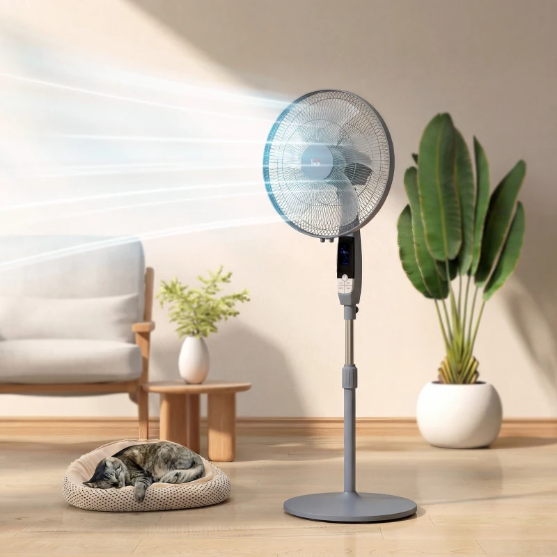 HOMCOM 16in Pedestal Standing Floor Fan, Oscillation Cooling Fan with Remote Control, Grey