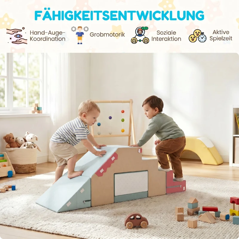 AIYAPLAY 2-teiliges Schaumstoff Bausteine für Kleinkinder mit abnehmbaren Bezügen, Indoor-Kletter- und Krabbelspielset, Blau