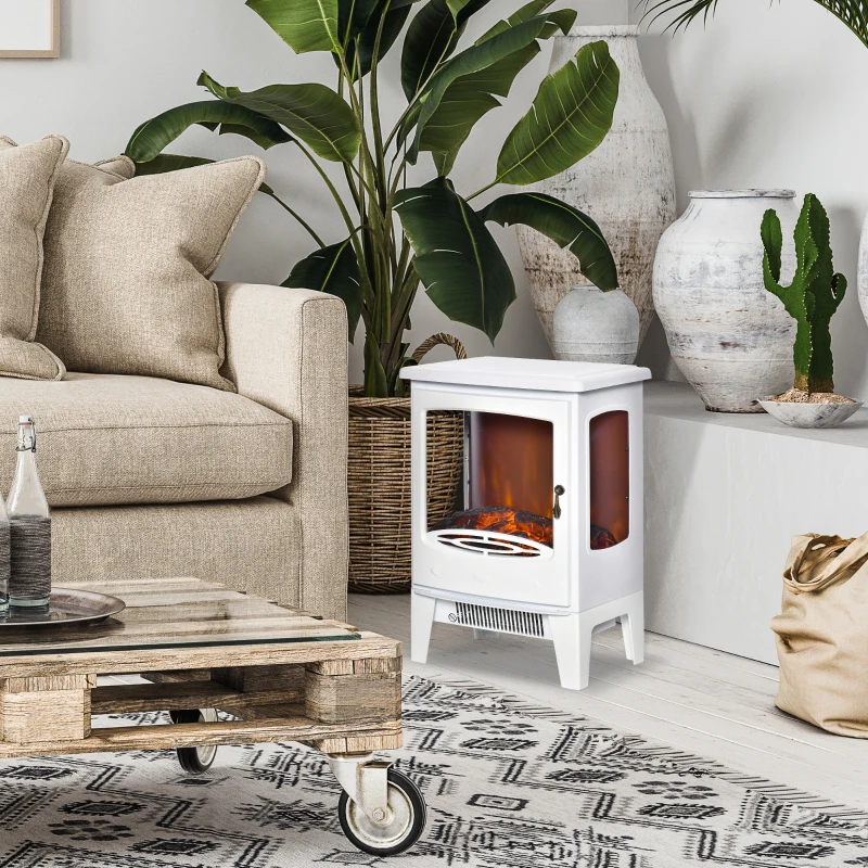 HOMCOM Chimenea Eléctrica 900W/1800W con Efecto de Llama Temperatura Ajustable y Protección Sobrecalentamiento Blanco
