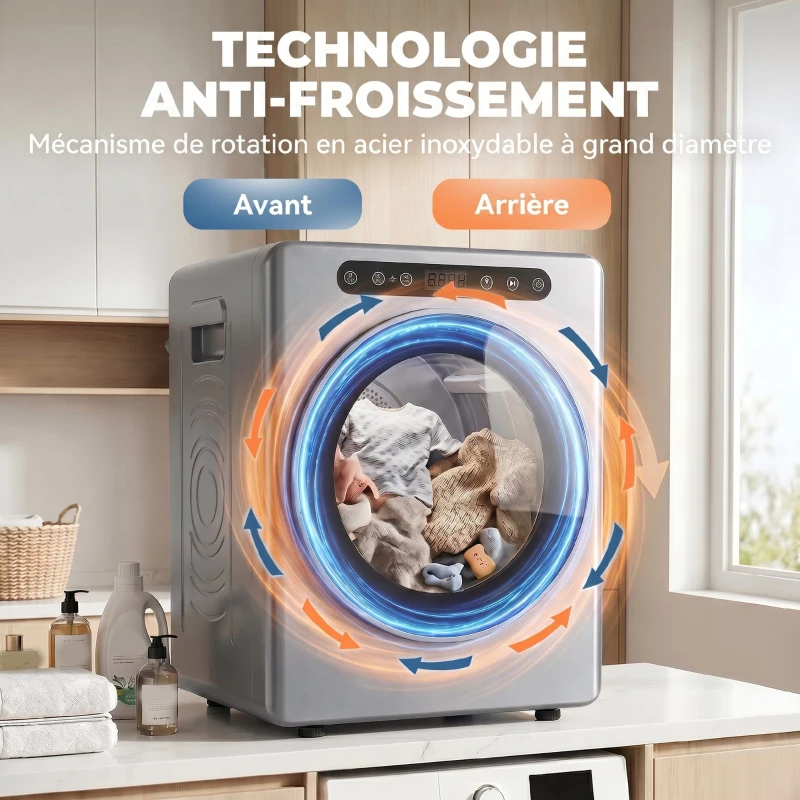 HOMCOM Sèche linge à évacuation, sèche-linge électrique 1000 W 3 Kg, 6 modes de séchage, minuterie, acier inoxydable, argent