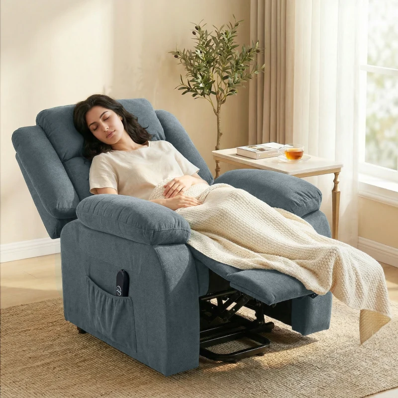 HOMCOM Sillón Relax Reclinable Eléctrico Levanta Personas con Puerto USB Control Remoto Asiento Ancho Reposapiés Gris