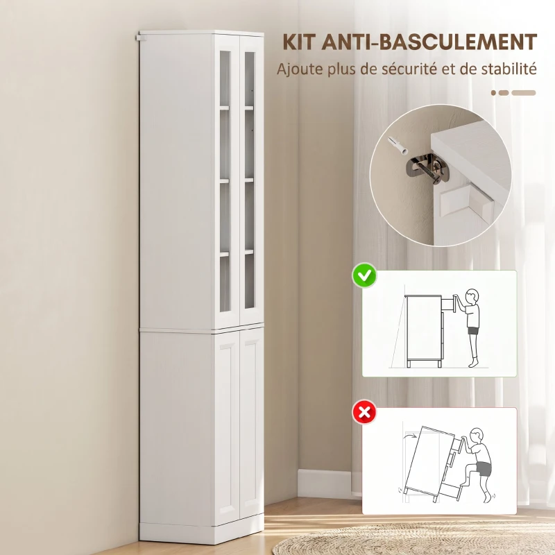 HOMCOM Meuble de Salle de Bain 6 niveaux, Meuble de Rangement avec 4 Portes à Fermeture Douce et Étagères Réglables, Blanc