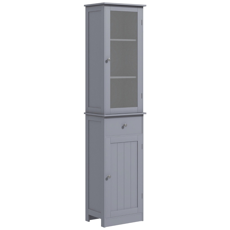 kleankin Mobile Colonna Bagno Salvaspazio con Armadietto, Cassetto e Ripiani in MDF, 40x27x171.5cm, Grigio