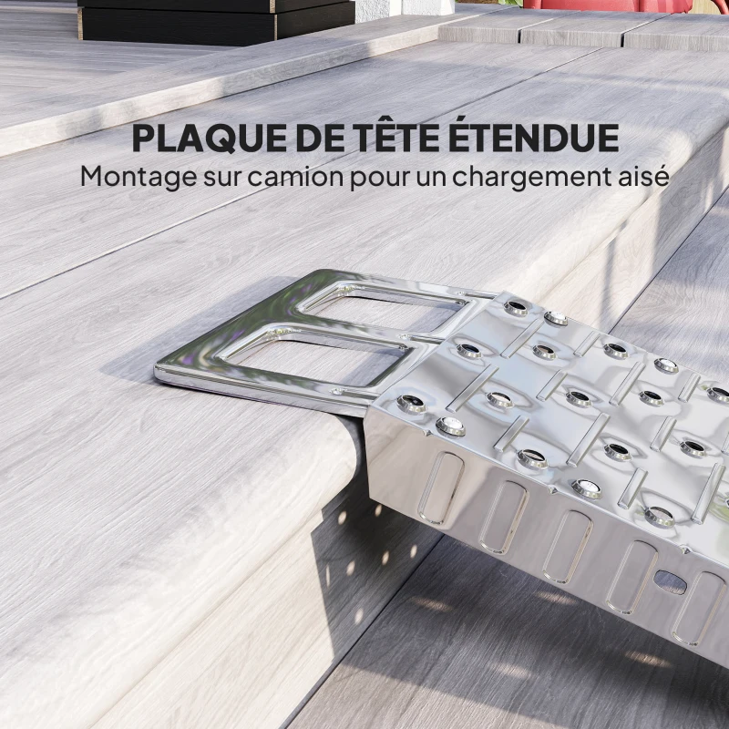 HOMCOM Rampe de chargement pliable 230 kg, rampe d'accès motos en acier galvanisé sangles de sécurité, 190 x 22 x 8 cm, argent