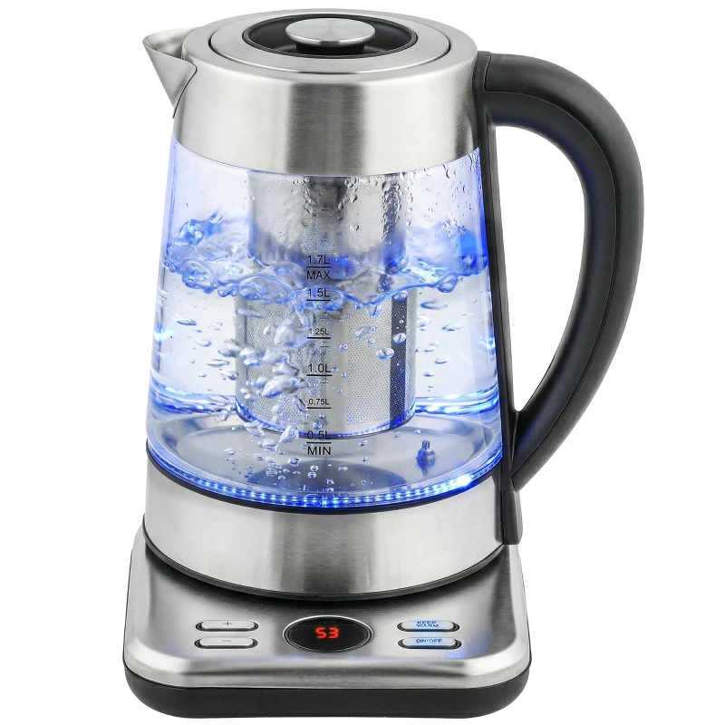 HOMCOM Electric Kettle, 1.7L Fast Boil 3KW Water Kettle with UK Strix Thermostat, Tea Infuser, Keep Warm Function