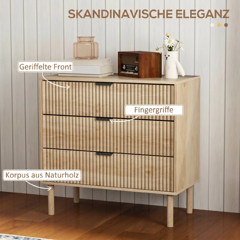 Comodă HOMCOM cu 3 Sertare din Lemn pentru Dormitor și Hol, Stil Nordic, 80x40x77.5 cm, Stejar(m-4)