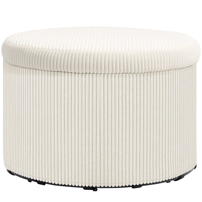HOMCOM Pouf coffre rangement, tabouret rond, pouf repose-pieds en velours côtelé, charge 120 Kg, Ø 60 x 41 cm, beige