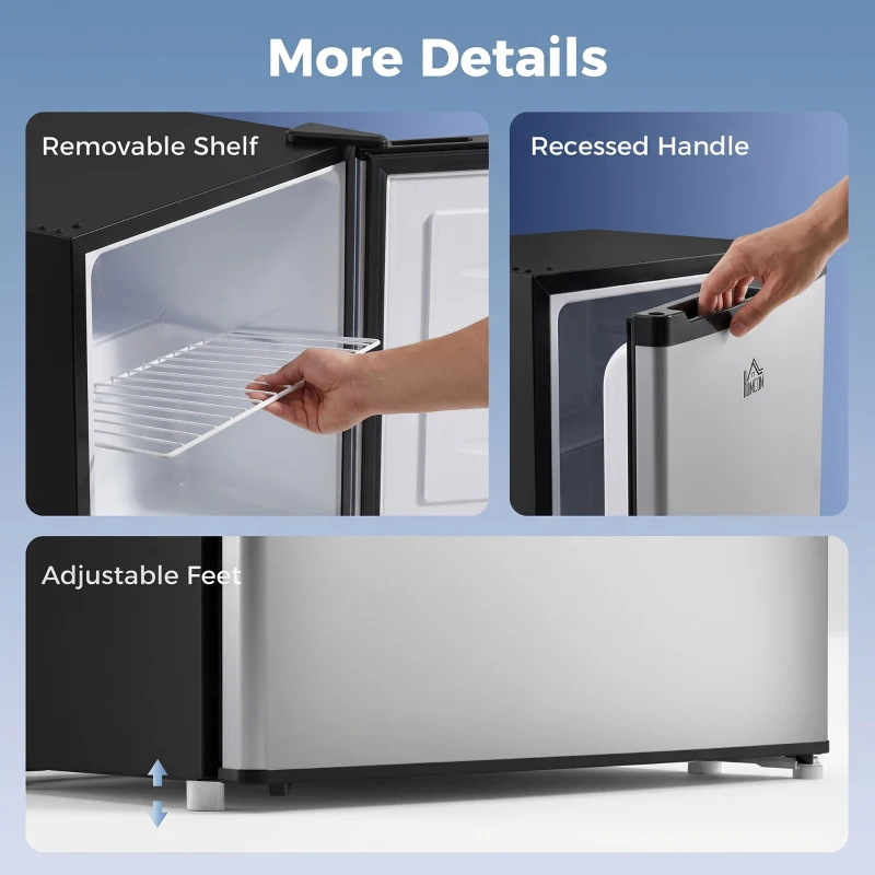 HOMCOM Congelador Vertical 35 L com Temperatura Ajustável de -24 °C a -14 °C, Porta Reversível e Prateleira Amovível, Preto e prateado