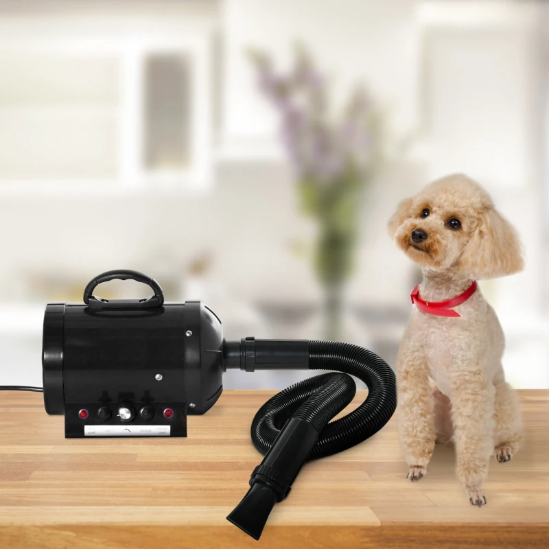 PawHut Séchoir professionnel sèche-poils toilettage pulseur sèche-cheveux pour chiens chats animaux 2800W vitesse et température réglable 3 buses interchangeables incluses noir