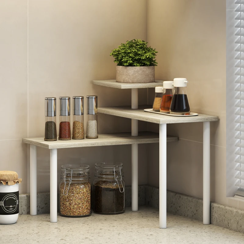 HOMCOM Estantería de Cocina de 3 Niveles con 3 Baldas Giratorias Marco de Metal y Diseño Escalonado para Comedor Salón Natural