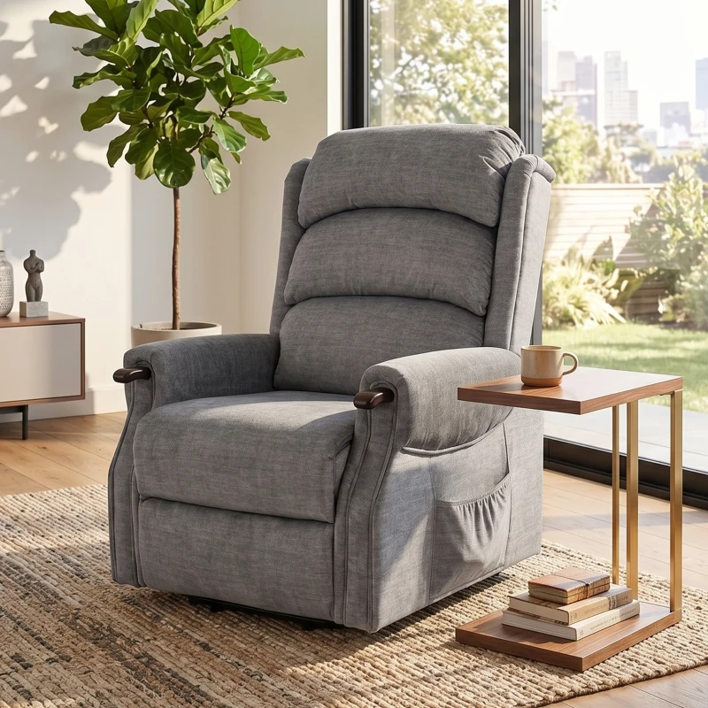 HOMCOM Power Lift Recliner with Vibration Massage and Heat, Lift Chair for Tall with Wood Grip, Pocket Spring, Light Grey
