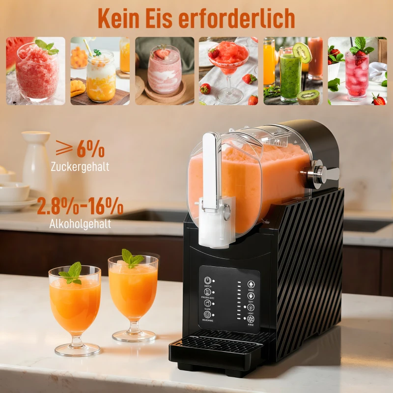 HOMCOM Slushy-Maschine, schnelle Kühlung, Rührfunktion, 2,4 L, Lichtfunktion, Schwarz
