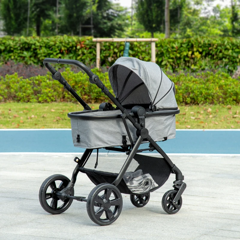 HOMCOM 2 en 1 Silla de Paseo Ligera Cochecito para Bebé de 0-36 Meses Plegable con Asiento Reversible 96x61x106 cm Gris