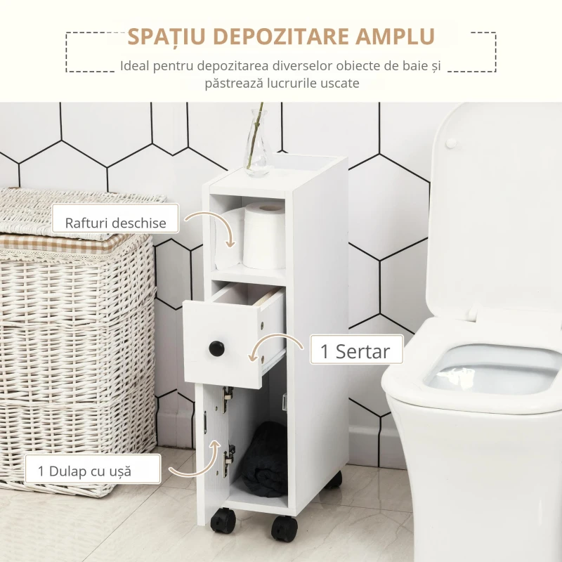 kleankin Suport hârtie igienică - Dulap pentru hârtie igienică - 3 nivele + Orificiu pentru hârtie Panouri aspect alb