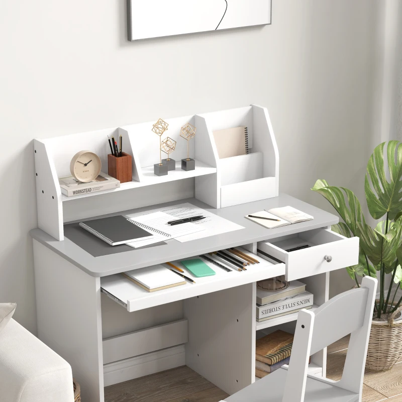 ZONEKIZ Bureau enfant avec chaise ergonomique avec clavier coulissant tiroir niches et étagères ouvertes 90 x 45 x 90 cm gris