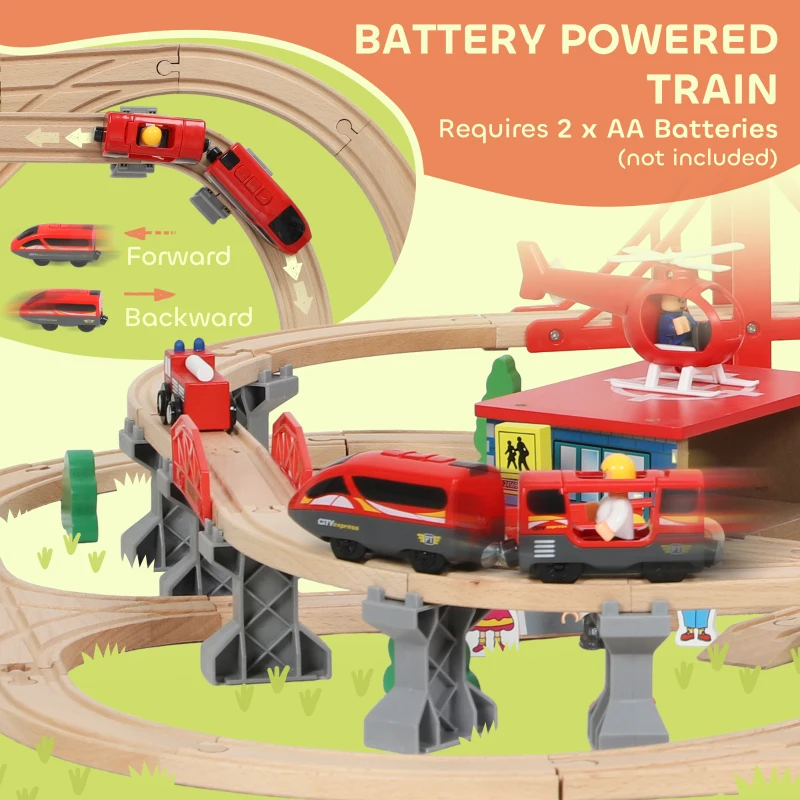 AIYAPLAY 133-Piece Wooden Train Set, Toy Train with Crane, Storage Box, for Kids Ages 3+