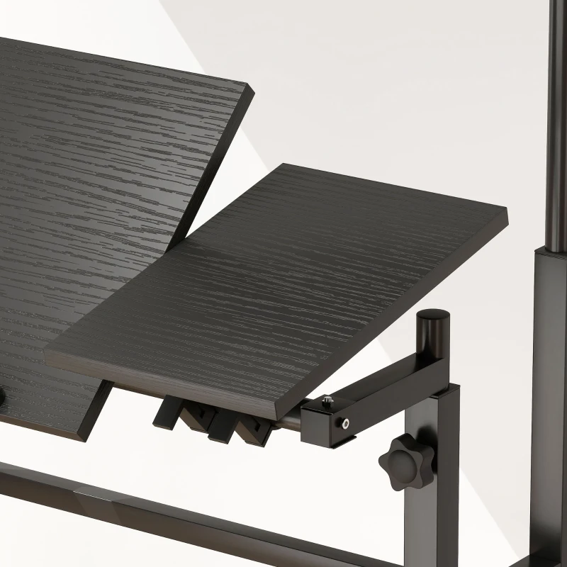 HOMCOM Bureau assis debout bureau réglable en hauteur 70 x 60 cm à roulettes avec plateau inclinable cadre en métal noir