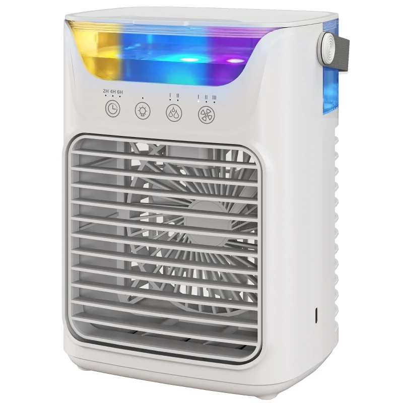 HOMCOM Air Cooler with Adjustable Head, Portable Air Conditioner with 3 Wind Speed, 2 Cool Mist, RGB Light, Grey