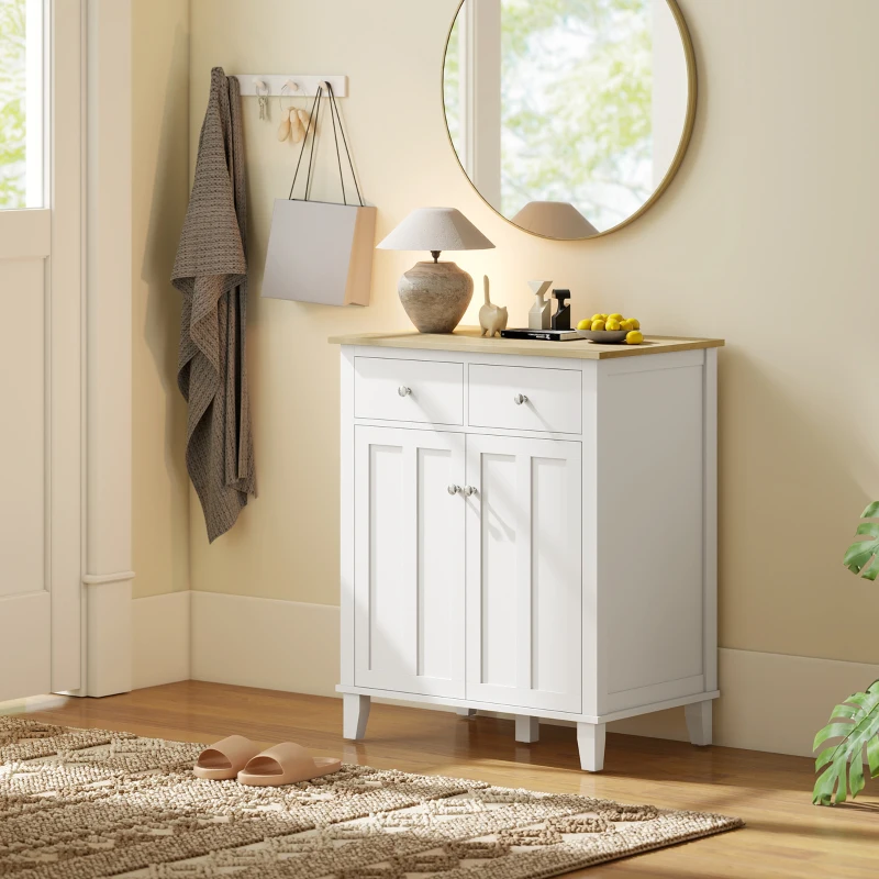 HOMCOM Buffet de cuisine meuble de rangement pour chambre, salon bureau avec 2 portes 2 tiroirs 76 x 48 x 91 cm blanc