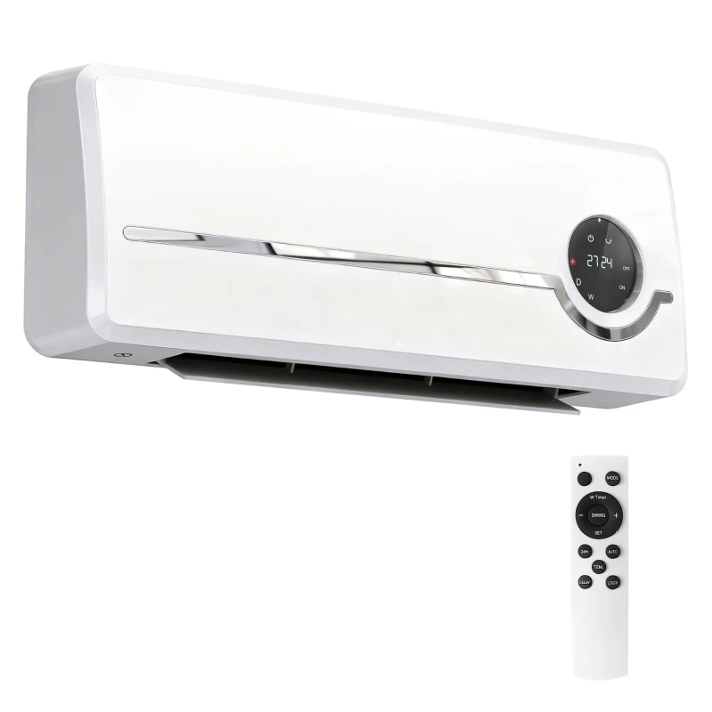 HOMCOM Aerotermă Ceramică 2000W de Perete cu 3 Moduri, Temperatură Reglabilă, Temporizator, Telecomandă, Blocare pentru Copii, Alb