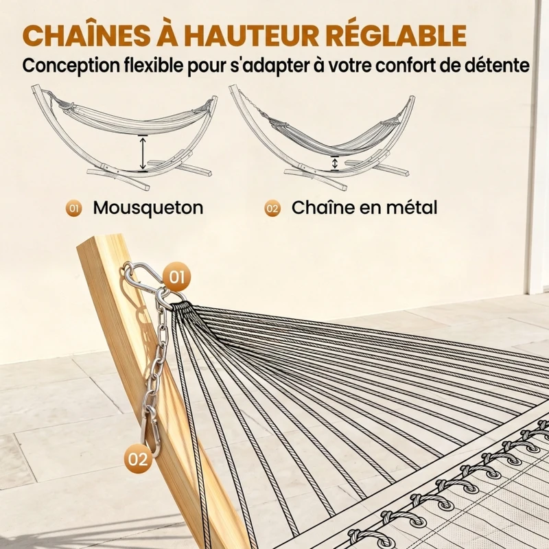 Outsunny Support pied de hamac structure robuste en bois de pin charge max. 120 Kg dim. 325L x 120l x 118H cm bois naturel
