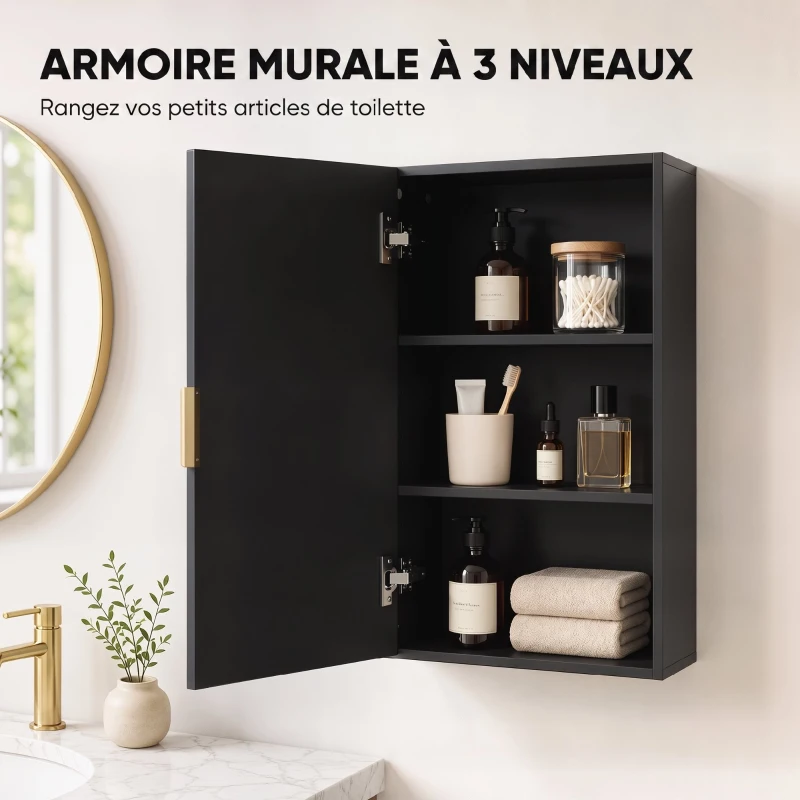 kleankin Armoire murale de salle de bain, armoire à pharmacie murale meuble de rangement avec étagère réglable